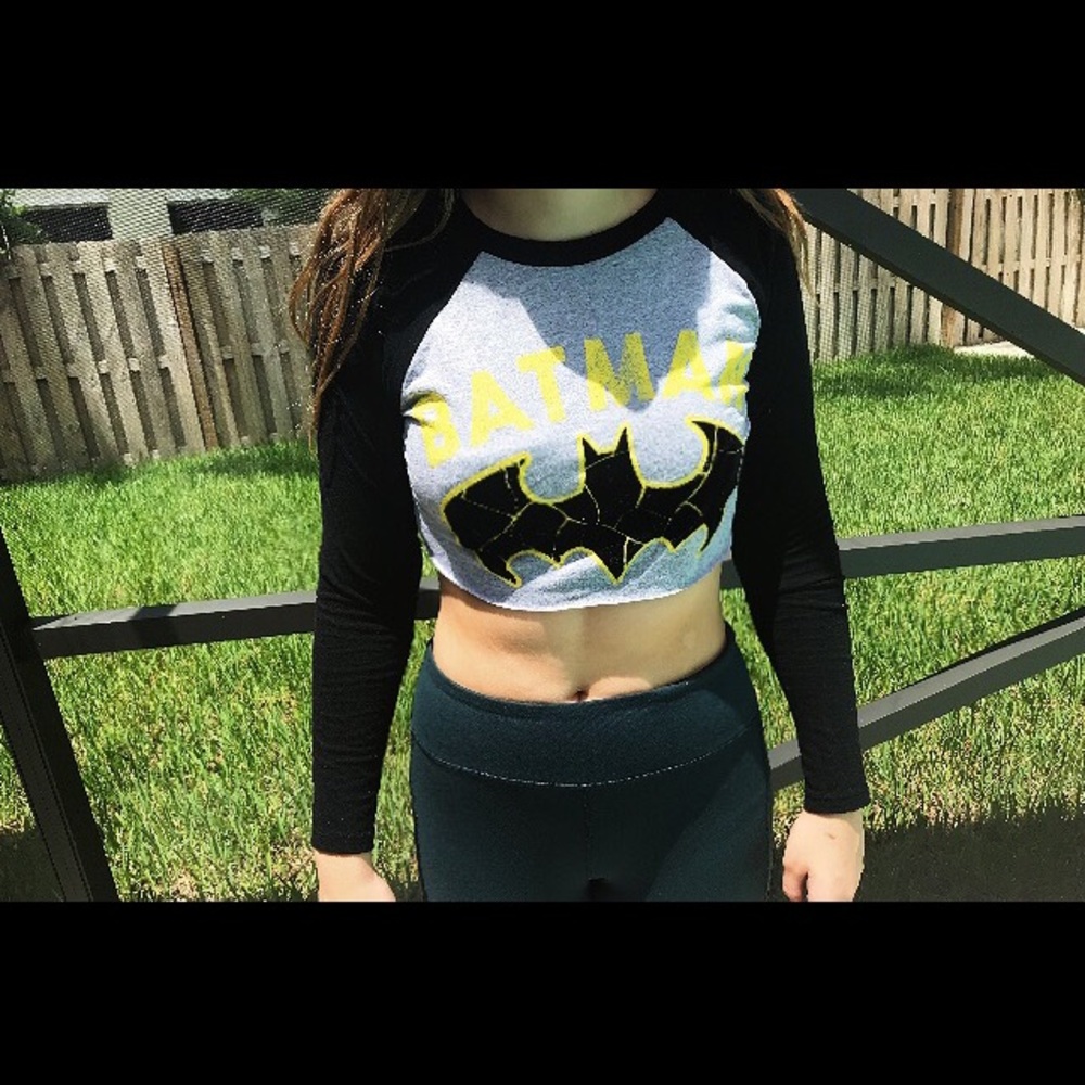 Long sleeve grey and black Batman crop top